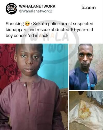 POLICE RESCUE 10-YEAR-OLD BOY FROM SACK, ARREST TWO SUSPECTED KIDNAPPERS IN SOKOTO